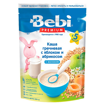 Каша гречневая с яблоком и абрикосом с молоком 200 грамм Bebi Premium 87024 1